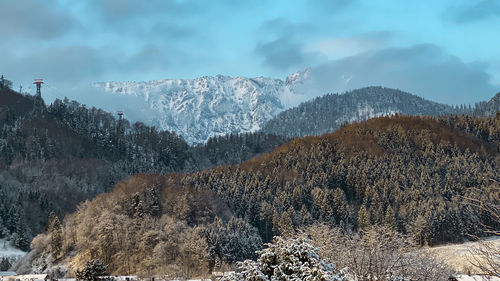 Scenic morningly  view of snowcapped chiemgauer alps mountains against sky