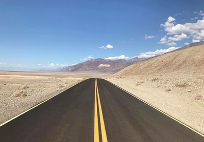 Empty road amidst landscape against sky