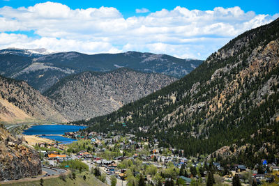 Scenic view of mountains and lake against sky