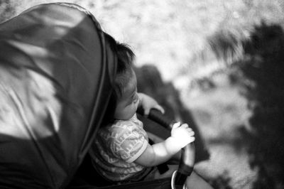 Rear view of mother with daughter