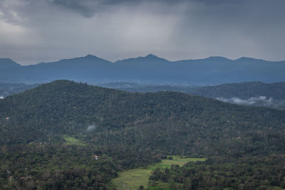 Mountain horizon with dramatic sky at morning from flat angle