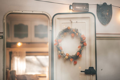 View of wreath hanging on door