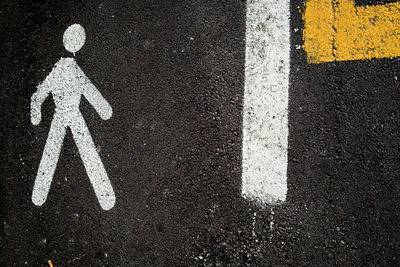 High angle view of pedestrian crossing sign on road