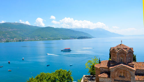 Scenic view of sea against blue sky