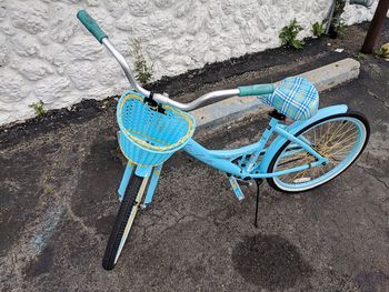 High angle view of toy bicycle on street