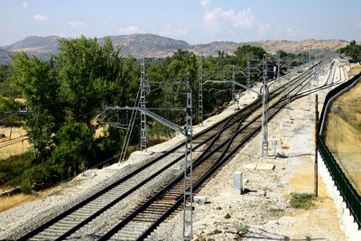 High angle view of railway tracks against sky