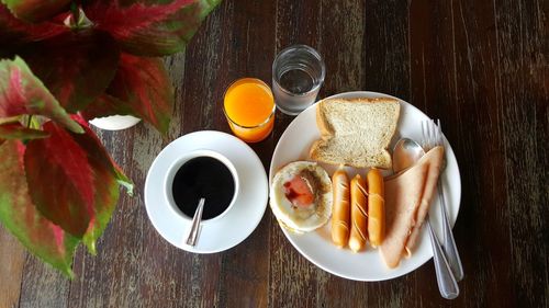 Directly above shot of breakfast on table