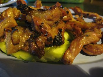 Close-up of served food in plate