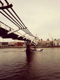 View of suspension bridge over river