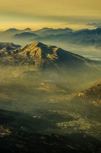 Scenic view of mountains during sunset