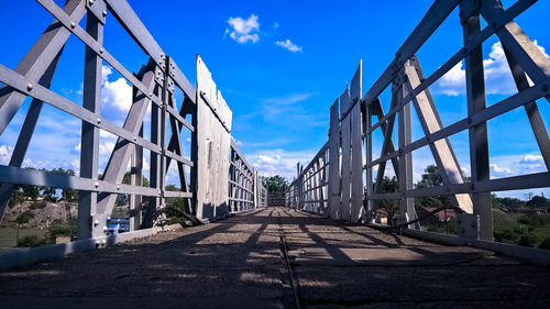 Bridge against blue sky in city