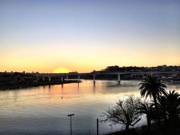 Scenic view of river at sunset