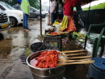 Vegetables on street in city