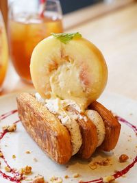 Close-up of food in plate on table