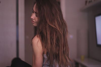 Close-up of woman at home
