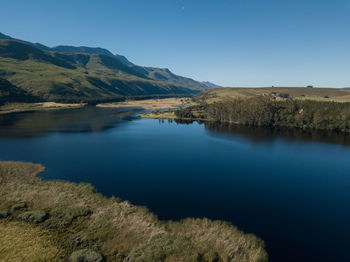 Scenic view of lake against blue sky