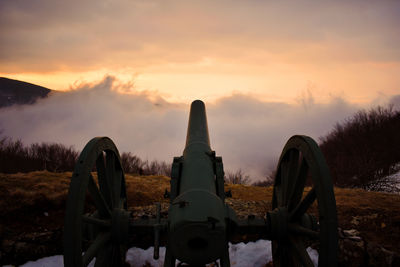 Panoramic view of field against sky during sunset