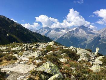 Scenic view of rocky mountains against sky