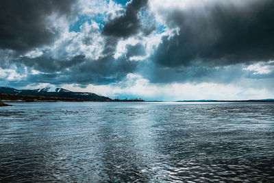 Scenic view of sea against cloudy sky