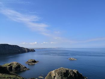 Scenic view of sea against blue sky