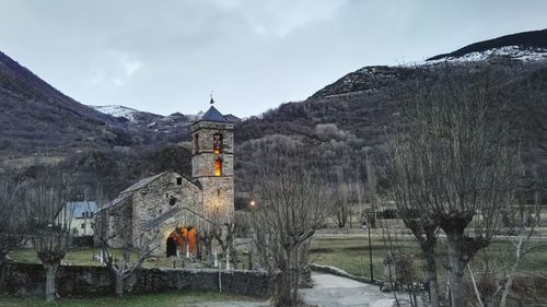 Scenic view of mountains against sky during winter