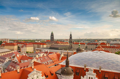 High angle view of townscape against sky