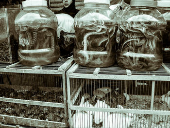 Close-up of glass for sale at market stall