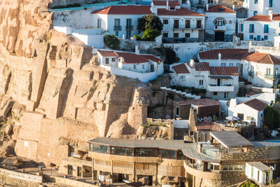 High angle view of buildings in town