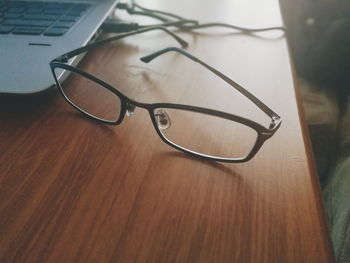 High angle view of eyeglasses on table