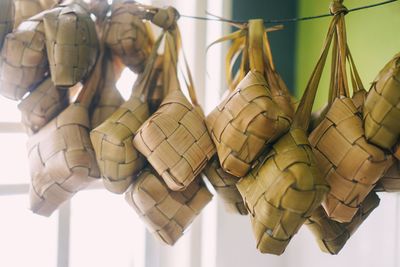 Low angle view of clothes hanging on wood