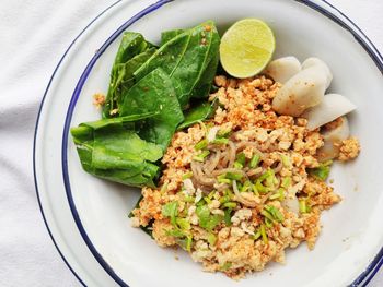 High angle view of salad served in plate