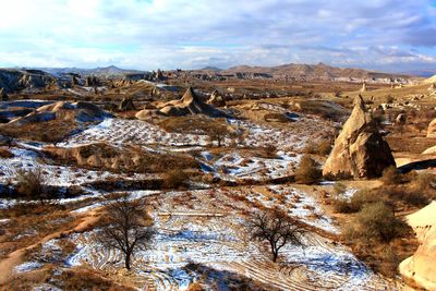 Aerial view of landscape against cloudy sky