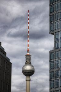 Low angle view of buildings against cloudy sky