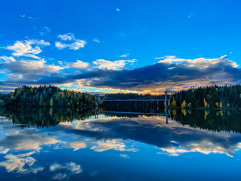 Scenic view of lake against blue sky