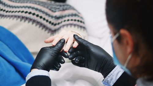 Close-up of hands working