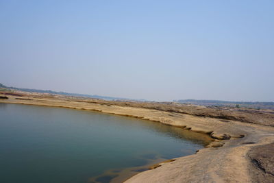 Scenic view of beach against clear sky