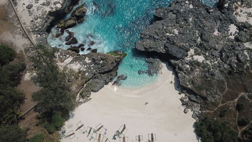 High angle view of rocks on beach