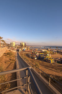Railroad tracks against clear sky