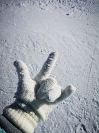 Close-up of human hand on snow
