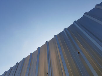 Low angle view of modern buildings against clear blue sky