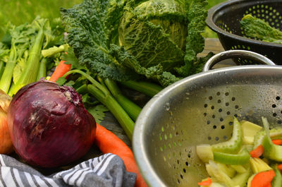 Preparing fresh vegetables for cabbage soup
