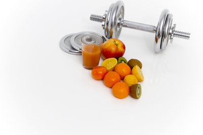 High angle view of fruits on white background