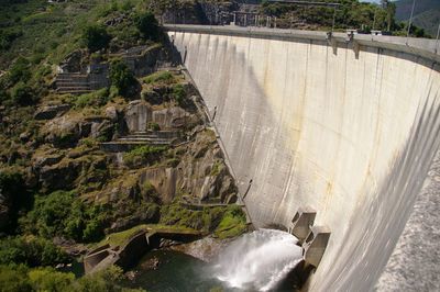 High angle view of dam by river