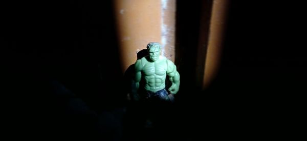 Close-up of buddha statue in dark