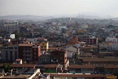 High angle view of townscape against sky