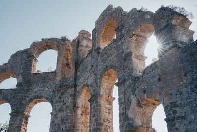 Low angle view of old ruins against clear sky