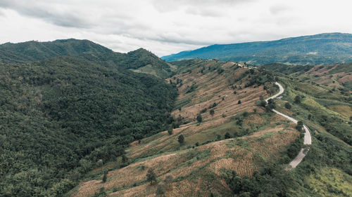 High angle view of valley against sky