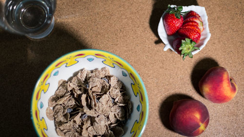 High angle view of breakfast on table