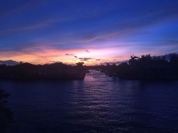 Scenic view of river against sky at sunset