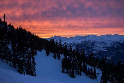 Sunset in winter on mountain in canada